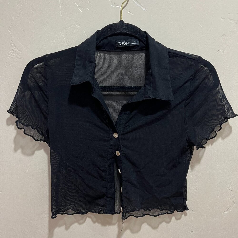 Cropped collard button up shirt